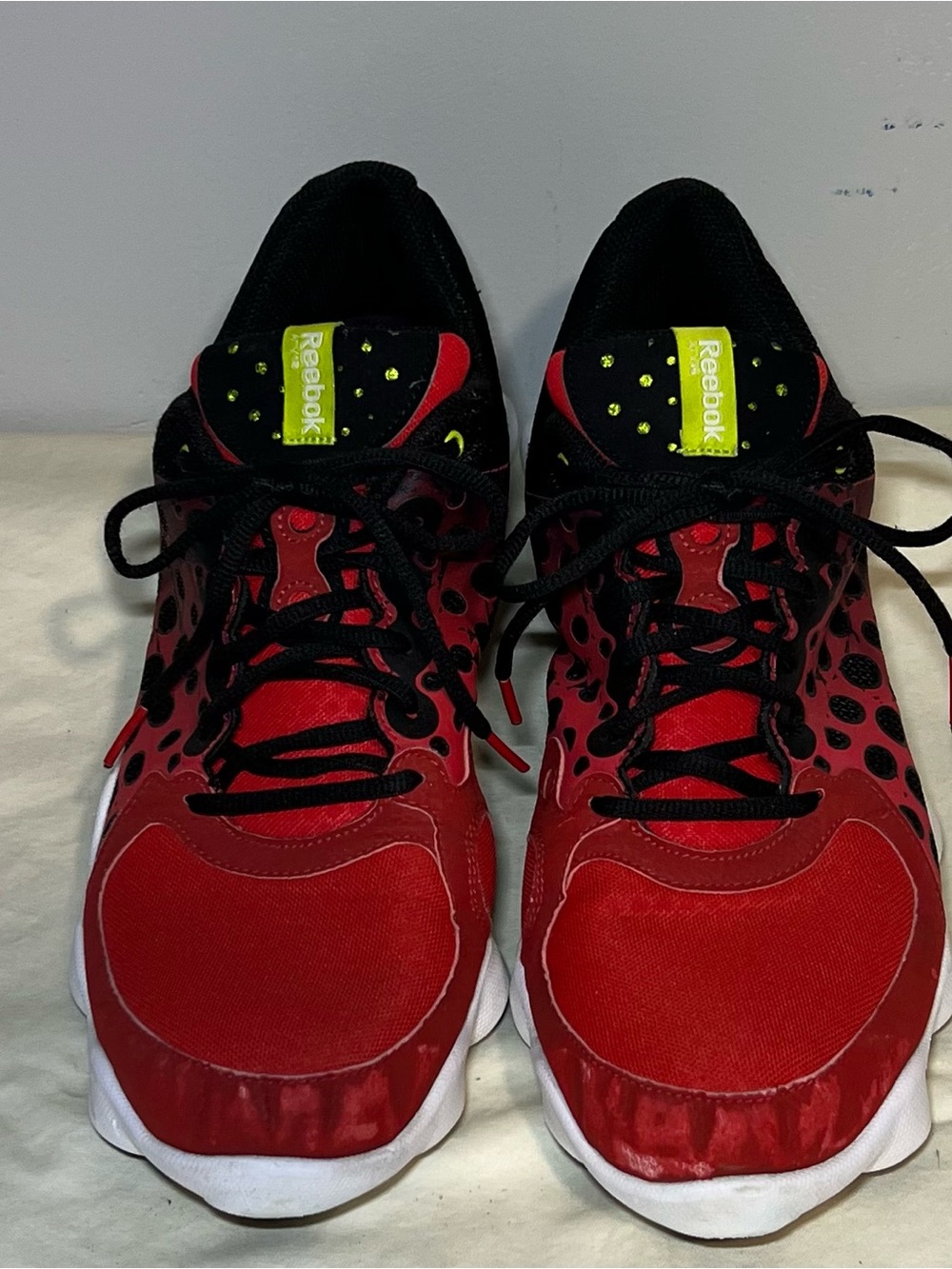 Reebok Red and Black Men's Athletic Sneakers with Neon Logo